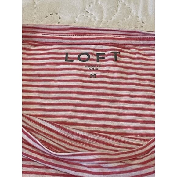 Loft Shirt Womens Medium Babydoll Striped Pink White Ruffle - Picture 5 of 6